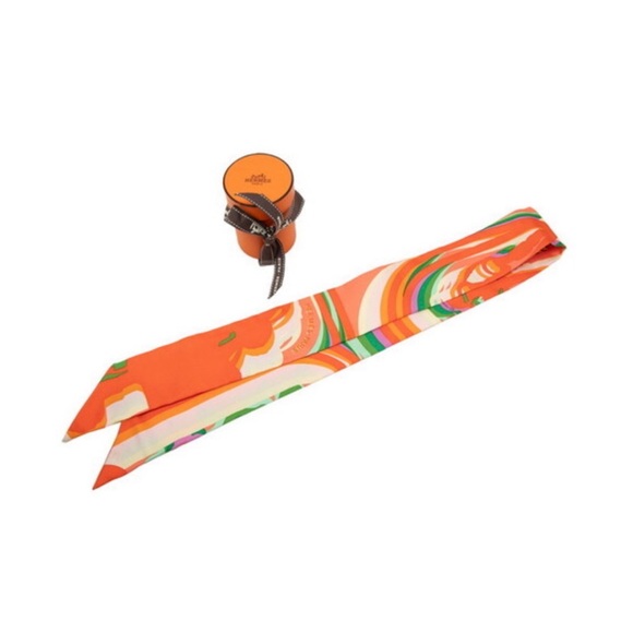 Hermes Multicolor Silk Twilly Scarf with Orange Case - Picture 4 of 8